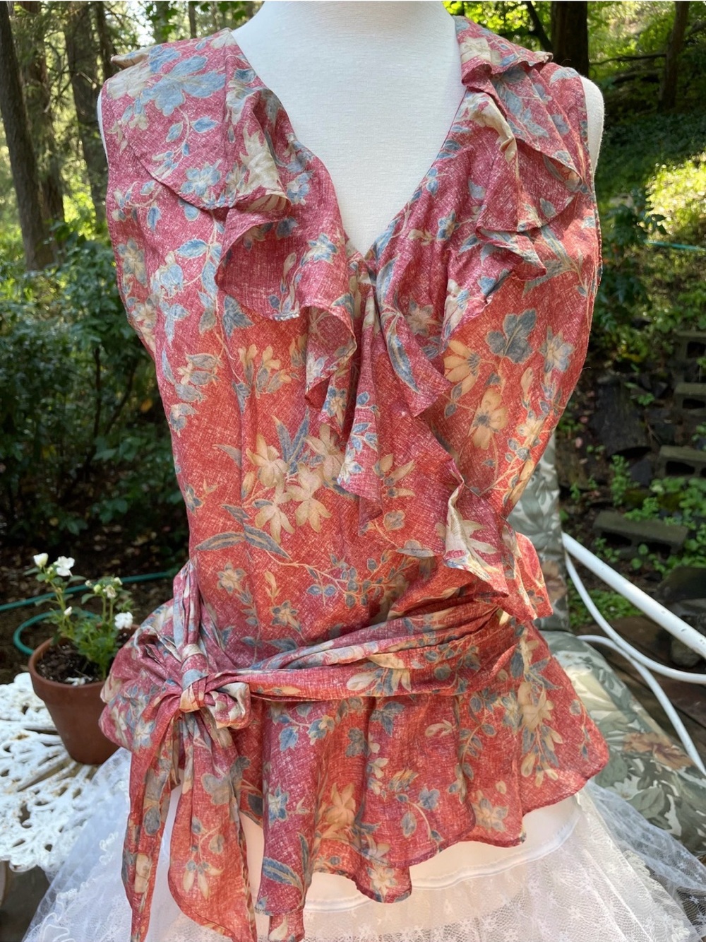 Vintage Ralph Lauren Pink Floral Button-Front Cotton Shirt